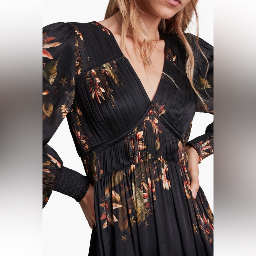All Saints Black Floral Midi Dress - Picture 3 of 10